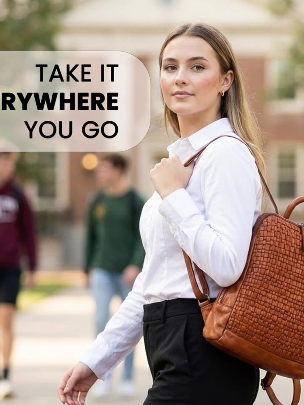 12.5 Inch Genuine Leather Backpack for Women and Men, Cognac Leather Backpack wi - Picture 6 of 8